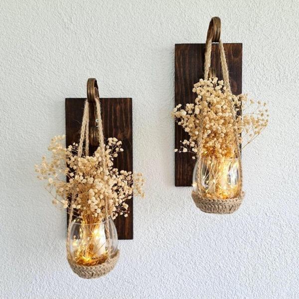 ST Dekor Duvar Dekoru 2 Li Set, Dekoratif Peri Ledli Cafe Antre Ev Hediyesi, Cipso Beyaz Cipso Çiçekli Ceviz - Image 1