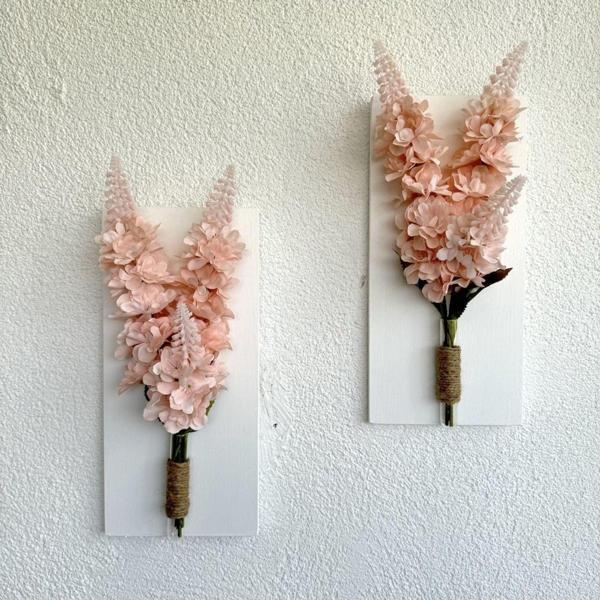 ST Dekor Pembe Şebboy Çiçekli Duvar Dekoru Beyaz İkili Set - Image 1