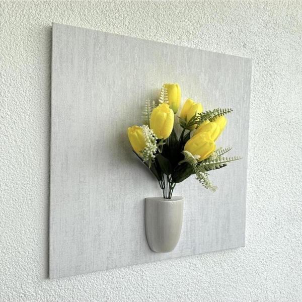 ST Dekor Kabartma Dokulu, Sarı Lale Çiçekli 3D Tablo - Image 1