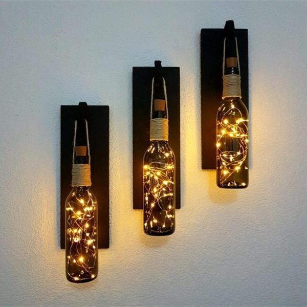 ST Dekor Retro Yeşil Şişeli Led Işıklı, Mat Siyah Aplik, 3 Lü Set - Image 1