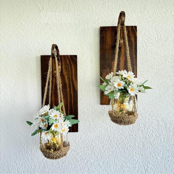 ST Dekor Duvar Dekoru Ikili Set, Peri Led Aydınlatmalı, Papatya Çiçekli Aplik, Cafe, Ofis, Hol, Ev Hediyesi - Image 1