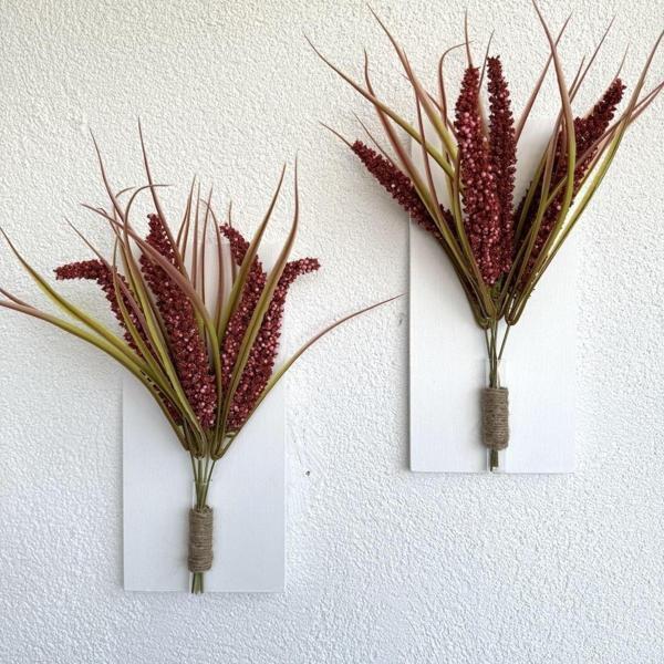 ST Dekor Kırmızı Çubuk Cipso Çiçekli Duvar Dekoru Beyaz İkili Set - Image 1