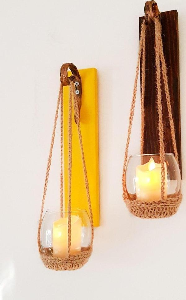 ST Dekor Sarı Ve Ceviz Renk, Led Mumlu Aplik 2'Li Set - Image 1