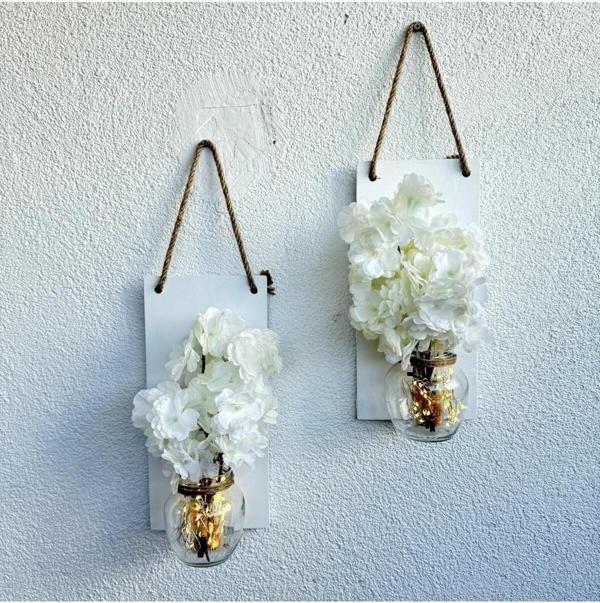 ST Dekor Led Işıklı, Beyaz Bahardalı Çiçekli Duvar Dekoru Beyaz İkili Set - Image 1