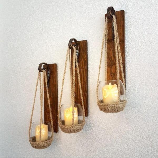 ST Dekor Duvar Dekoru Led Mumlu Ceviz Aplik 3 Lü Set - Image 1