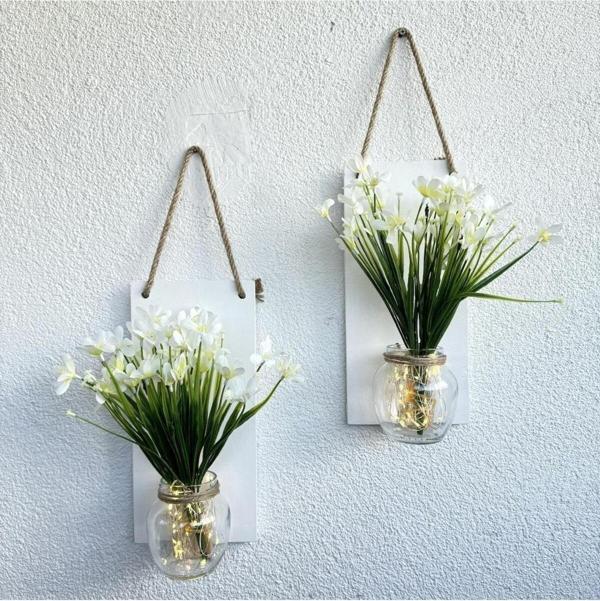 ST Dekor Led Işıklı, Beyaz Nergis Çiçekli Duvar Dekoru Beyaz İkili Set - Image 1