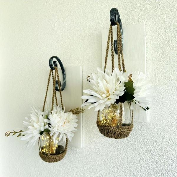 ST Dekor Duvar Dekoru, Led Işıklı, Beyaz Yılzdız Çiçekli, Beyaz Aplik İkili Set - Image 1