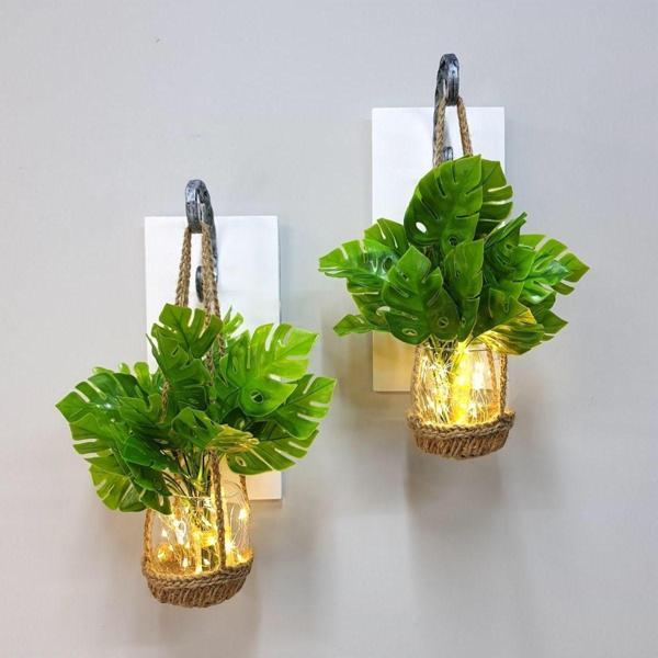 ST Dekor Duvar Dekoru, Led Işıklı, Deve Tabanı Çiçekli, Beyaz Aplik İkili Set - Image 1