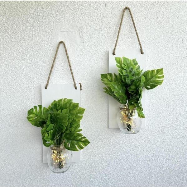 ST Dekor Led Işıklı, Deve Tabanı Çiçekli Duvar Dekoru Beyaz İkili Set - Image 1