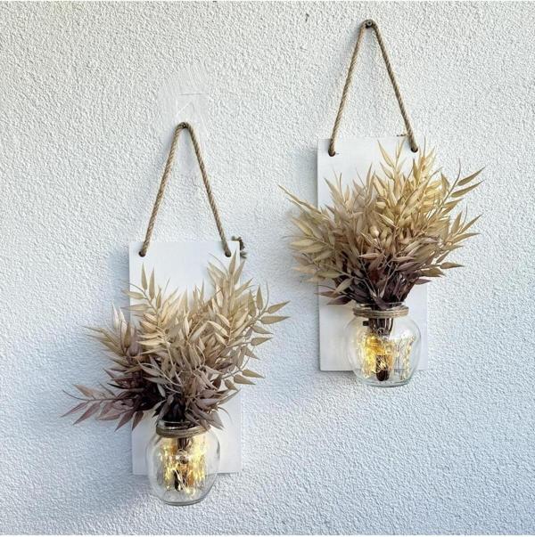 ST Dekor Led Işıklı, Kahve Kuşkonmaz Çiçekli Duvar Dekoru Beyaz İkili Set - Image 1