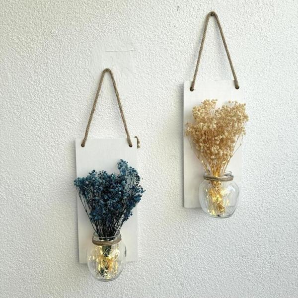 ST Dekor Led Işıklı, Mavi Ve Krem Cipso Çiçekli Duvar Dekoru Beyaz İkili Set - Image 1