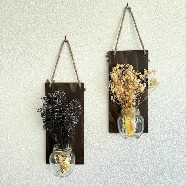 ST Dekor Led Işıklı, Mor Ve Krem Cipso Çiçekli Duvar Dekoru Ceviz İkili Set - Image 1