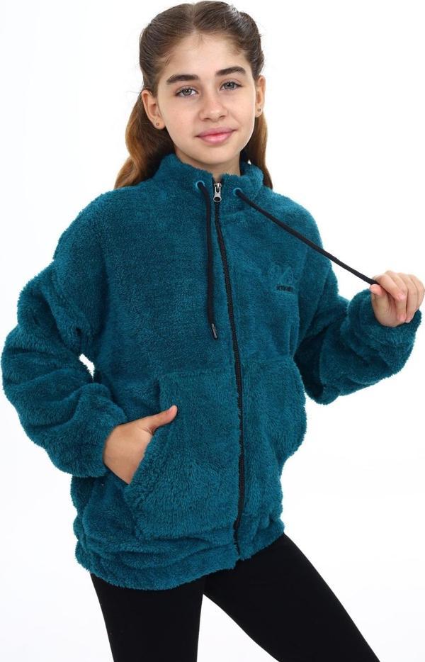 Toontoy Kız Çocuk Nakışlı Peluş Hırka - Image 1