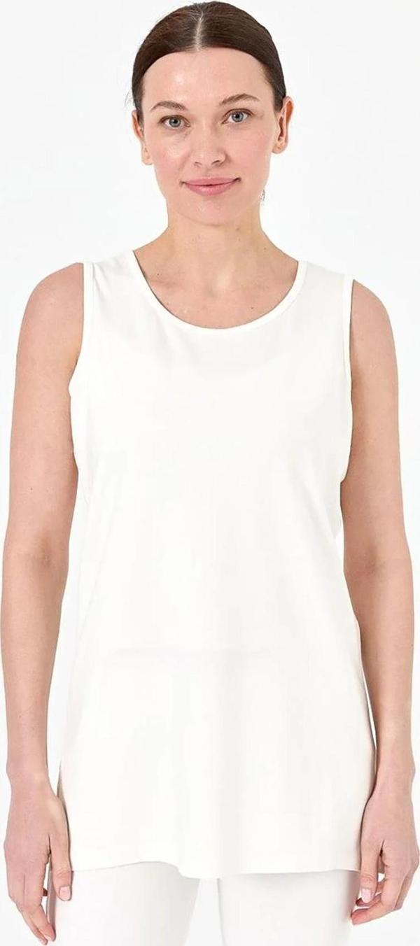 Desen Triko Kadın Askılı Penye T-Shirt 20868 Ekru - Image 1
