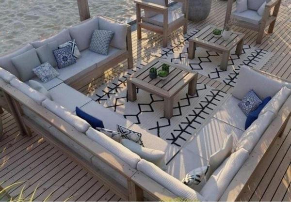 Begonya Bahçe Balkon Teras Ahşap Köşe Koltuk Takımı - Image 1