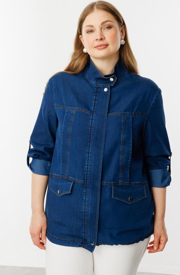 Ekol Kadın Büyük Beden Fermuarlı Kapak Cepli Mont 6302 Indigo - Image 1