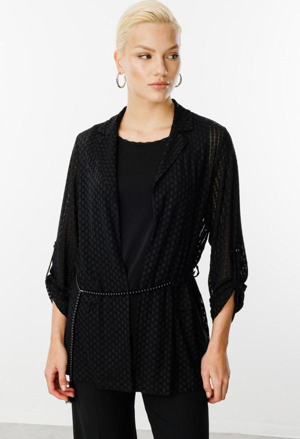 Ekol Kadın İçi Atletli Kendinden Desenli Ceket 4098 Siyah - Image 1