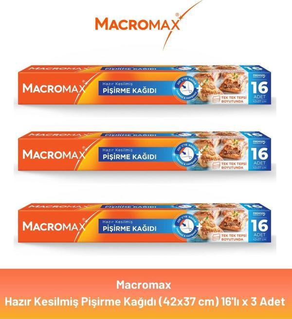 Macromax Hazır Kesilmiş Yağlı Pişirme Kağıdı 16'lı x 3 Adet - Image 1