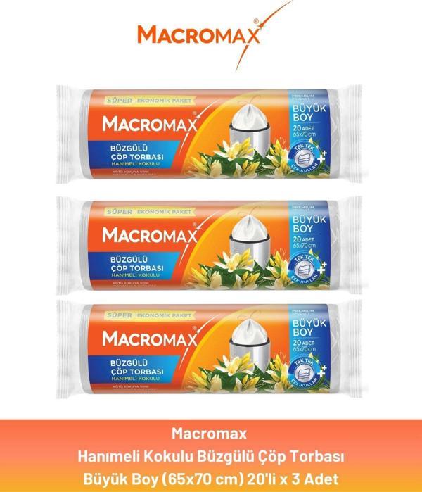 Macromax Büzgülü Hanımeli Çöp Torbası Büyük Boy 20'li x 3 Adet - Image 1