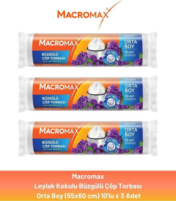 Macromax Büzgülü Leylak Çöp Torbası Orta Boy 10'lu x 3 Adet - Image 1