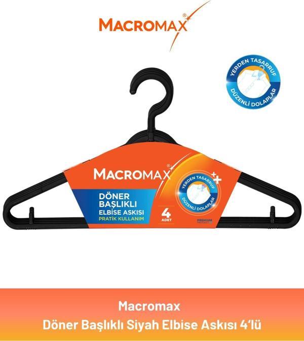 Macromax Döner Başlıklı Elbise Askısı Siyah 4'lü - Image 1