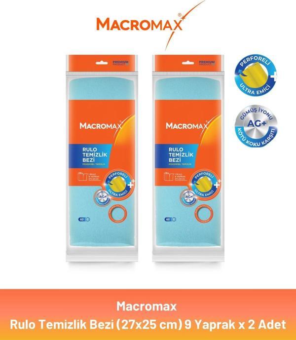 Macromax Rulo Temizlik Bezi (27x25 cm) 9 Yaprak x 2 Adet - Image 1