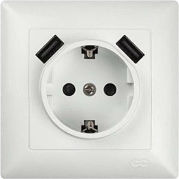 GÜNSAN VISAGE 2 USB ÇIKIŞLI ÇOCUK KORUMALI TOPRAKLI PRİZ 5V ÇERÇEVELİ BEYAZ - Image 1