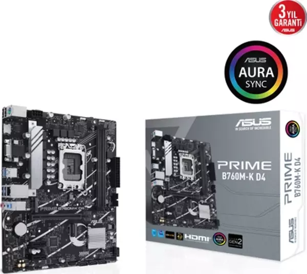 Asus Mb Prıme B760M-K D4 Intel B760 Lga1700 Ddr4 5333 Hdmı Vga 2X M2 Usb3.2 Aura Rgb 2.5Gbit Lan Matx Asus 5X Protectıon Iıı Armoury Crate Aı Suıte 3 - Image 1
