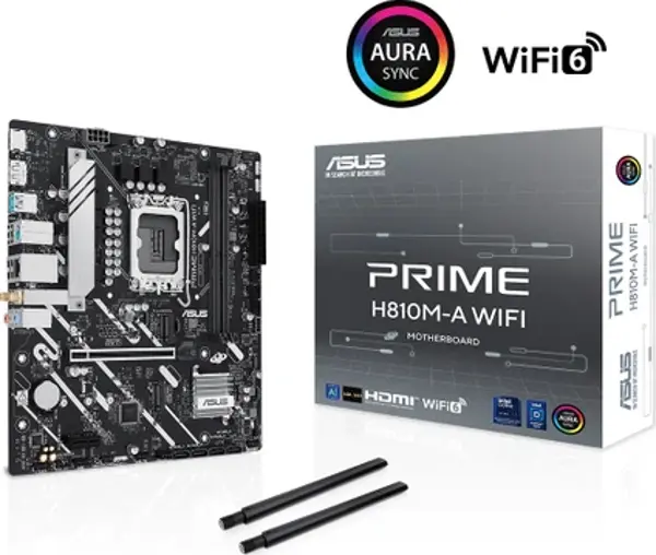 Asus Prıme H810M-A Wıfı Intel H810 Lga1851 Ddr5 6400 Dp Hdmı Çift M2 Usb3.2 Ax Wifi + Bt Aura Rgb Matx 6+1+1+1 Güç Aşamaları, Asus 5X Protectıon Iıı, Ready For Advanced Aı Pc - Image 1