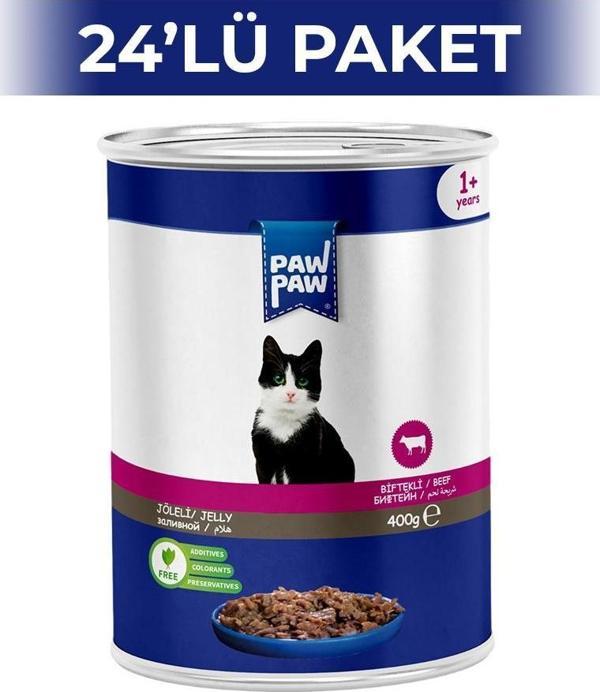 Paw Paw Jelly Bi̇ftekli̇ Yetişkin Kedi Konserve Maması 400 gr 24 Adet - Image 1