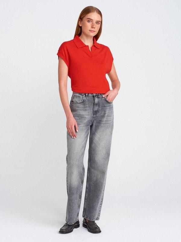 Dilvin Kadın Kar Yıkama Denim Antrasit Mom Jeans Pantolon - 71772  - Image 1
