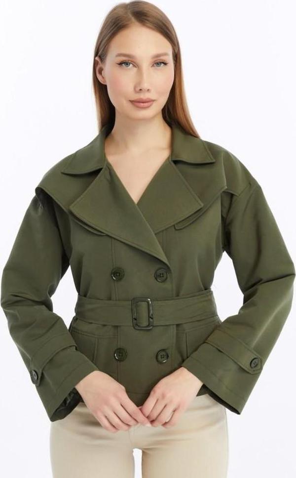 Çift Yakalı Kısa Kadın Trençkot - Image 1