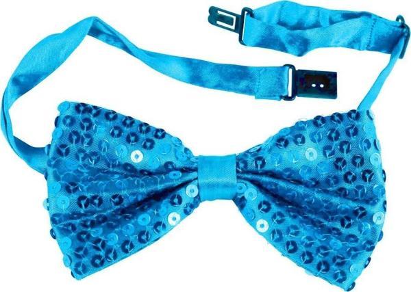 Nessiworld Gece Işıltısı Açık Mavi Turkuaz Payetli Pullu Papyon 7x2 cm - Image 1
