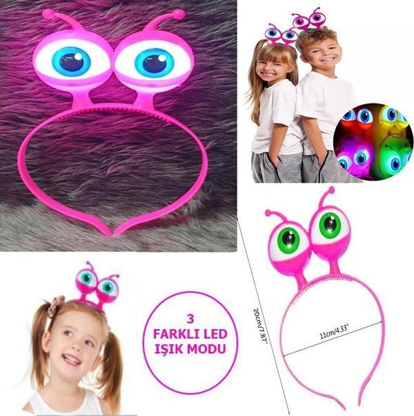 Nessiworld Led Işıklı &amp; Pilli 3 Farklı Modda Yanan Uzaylı Göz Parti Tacı Pembe Renk 18x12 cm - Image 1