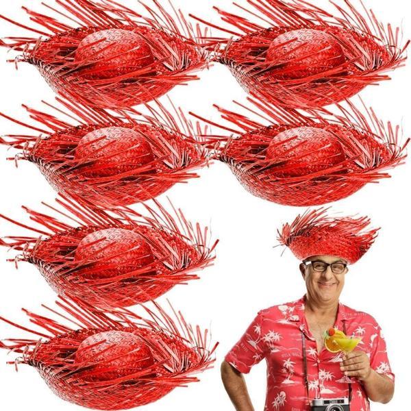Nessiworld Tropikal Parti Kırmızı Hasır Hawaii Şapkası 13x36 cm - Image 1