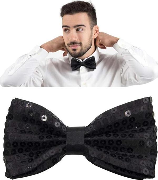 Nessiworld Gece Işıltısı Siyah Payetli Pullu Papyon 7x2 cm - Image 1