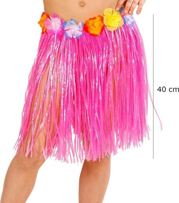Nessiworld Yetişkin ve Çocuk Uyumlu Pembe Renk Püsküllü Hawaii Luau Hula Etek 40 cm - Image 1