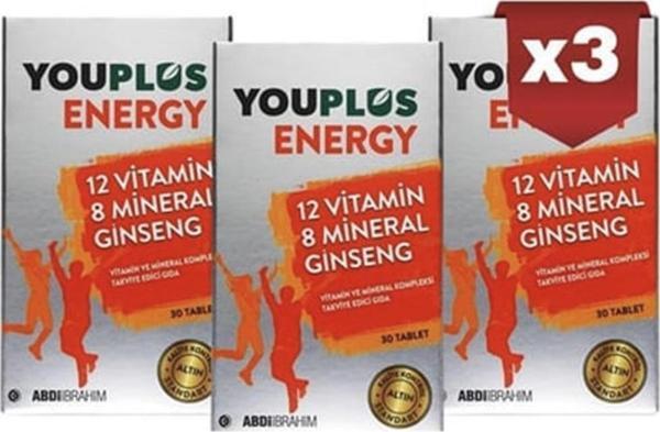 Youplus Energy 12 Vitamin 8 Mineralli Multi-Vitamin 30 Tablet | 3 Adet - Image 1