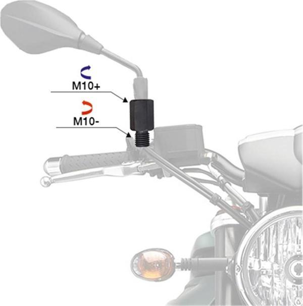 Motomaster Ayna Aparatı Adaptörü Siyah +10 -10 (10mm Düzden 10mm Terse) - Image 1