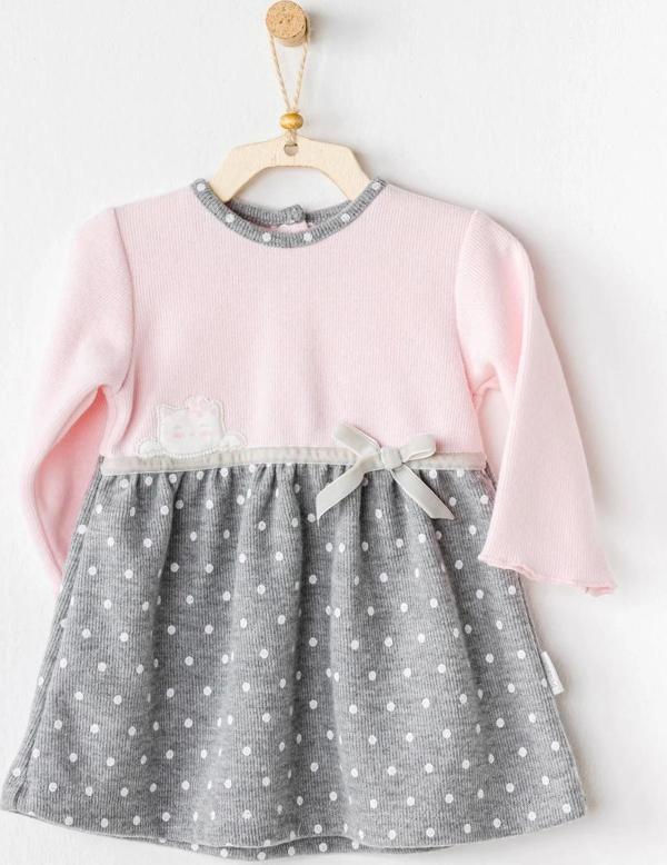 Andywawa AC24391 Meow Bebek Elbise Takım Pink Grey - Image 1