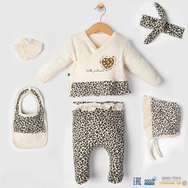 Leopar Desen 6lı Hastane Çıkışı Seti Kahverengi - Image 1