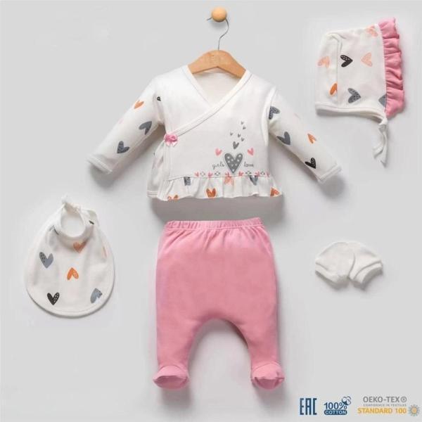 Kalp Desenli 5li Hastane Çıkışı Takımı Pembe - Image 1
