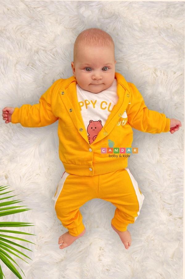 3-18 Ay Kız Bebek Takımı Cute Funny Kapişonlu 3'lü Sarı - Image 1