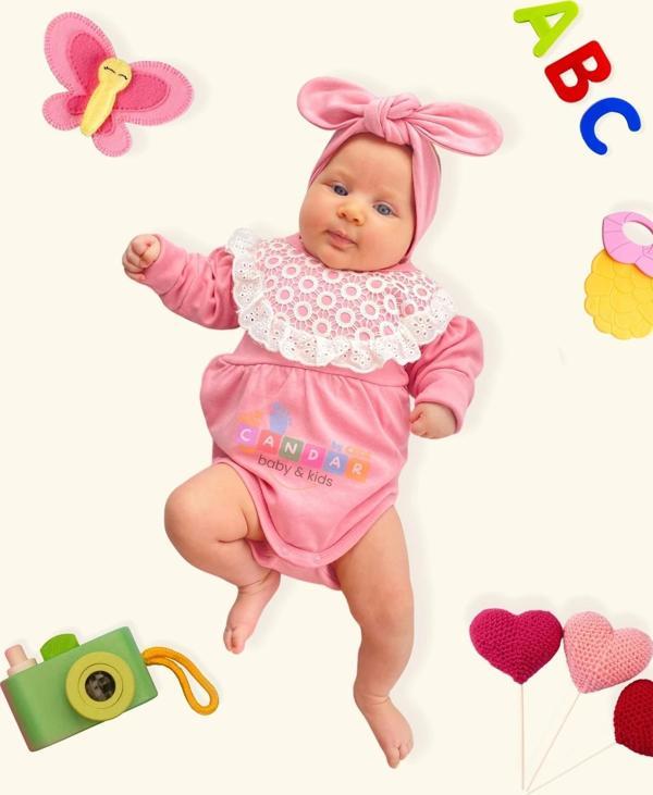 3-12 Ay Kız Bebek Tulum KARPUZ KOLLU Pembe - Image 1