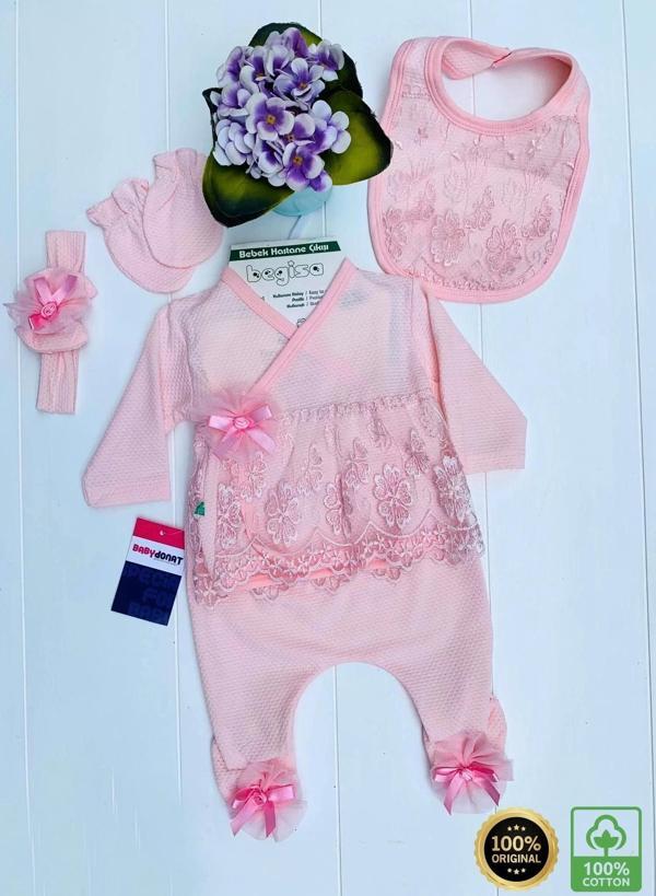 Dantel Desenli 0-3 Ay Bebek Mevlüt Takımı Pembe - Image 1