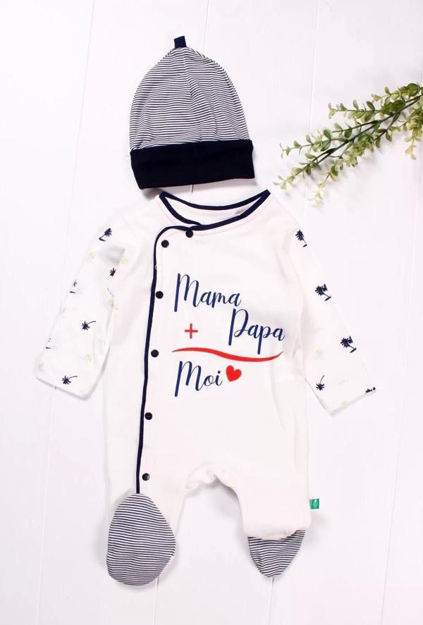 3-9 Ay Erkek Bebek Tulumu Marin Şapkalı Siyah - Image 1