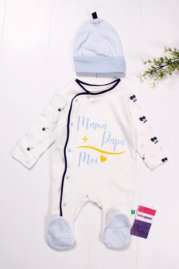 3-9 Ay Erkek Bebek Tulumu Marin Şapkalı Mavi - Image 1