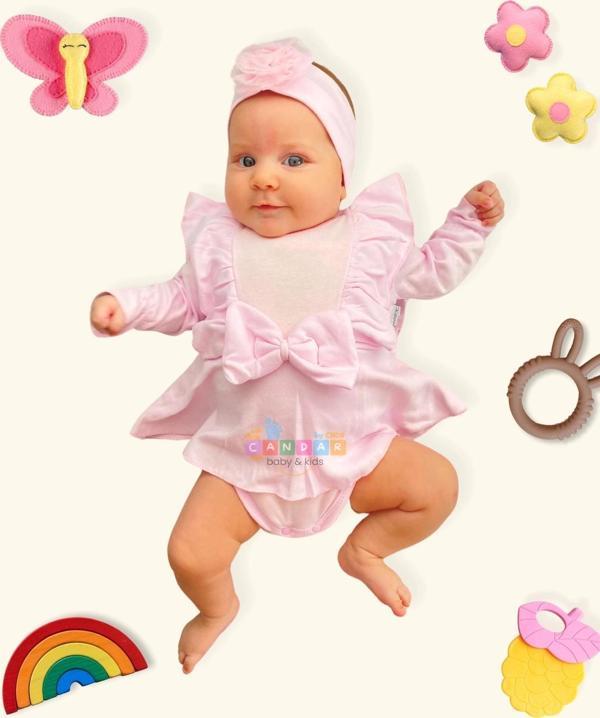 3-12 Ay Fiyonklu Kız Bebek Romper Pembe - Image 1