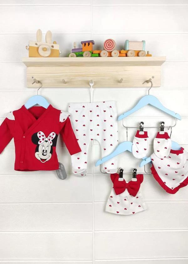3 Ay Kız Bebek Mickey 5'li Hastane Çıkışı Kırmızı - Image 1
