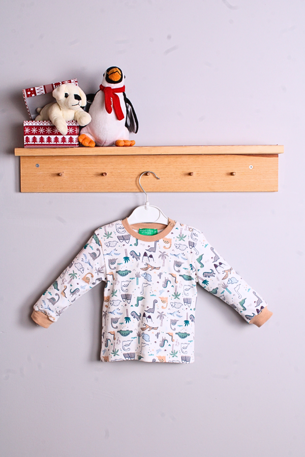 Dinazor Desen Erkek Bebek Eşofman Pijama Takımı Kahverengi - Image 1